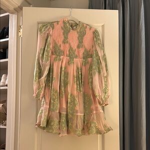 HEMANT & NANDITA Pink and Gold Ruffled Mini Dress